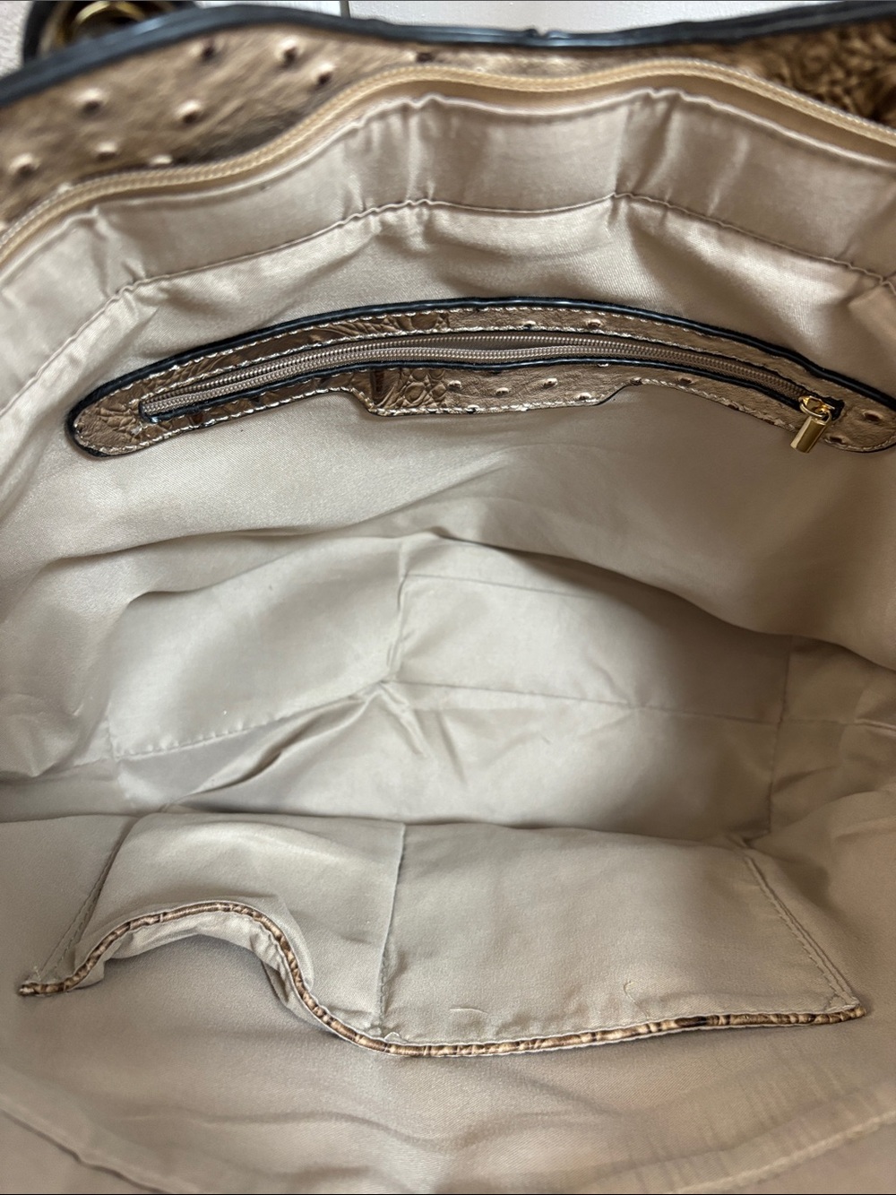 Diophy Taupe Ostrich-Textured Tote with Top Handles - Picture 6 of 10